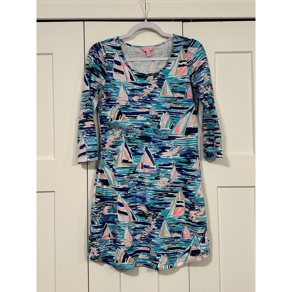 Lilly Pulitzer Tammy Dress Sailboat Print 3/4 Sleeve Knit Casual Comfy Size S - Picture 4 of 13